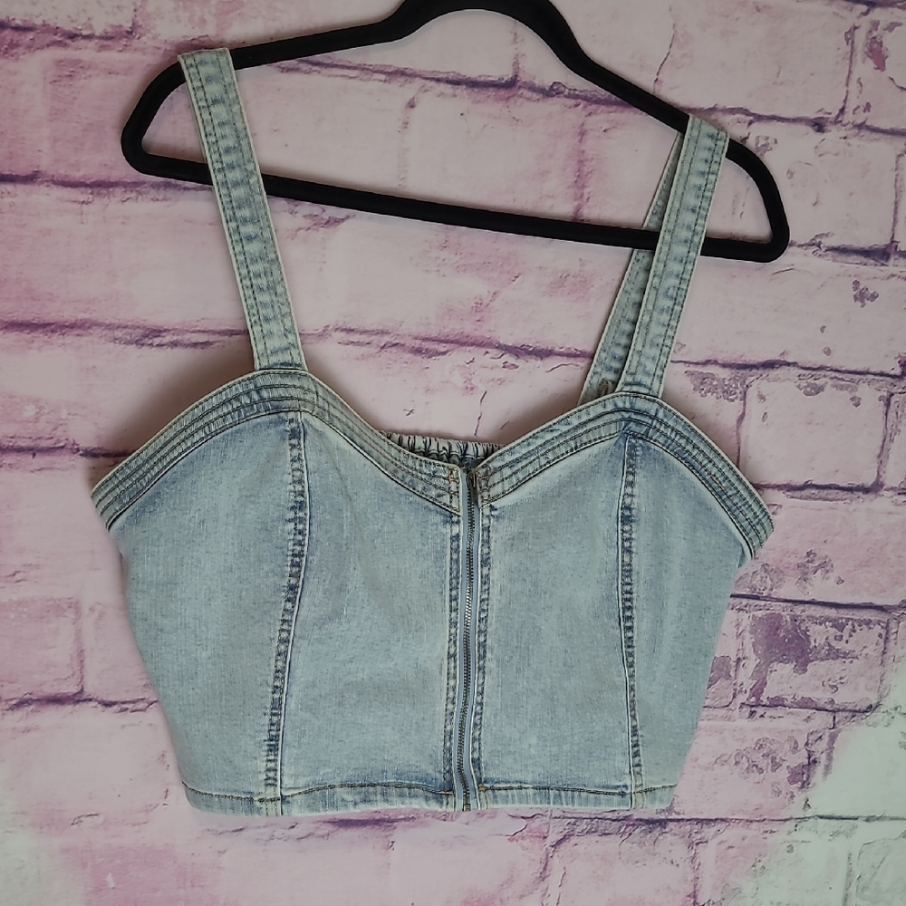 WILD FABLE TARGET SMOCKED BACK DENIM BRA CROPPED TOP ADJUSTABLE STRAPS XXL